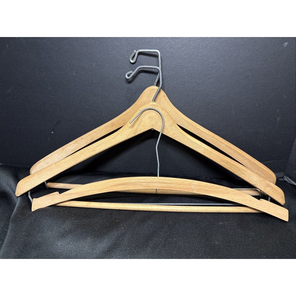 Lot of 3 Vintage Adult Size Wooden Hangers with 2 Different Kinds Wood Hangers